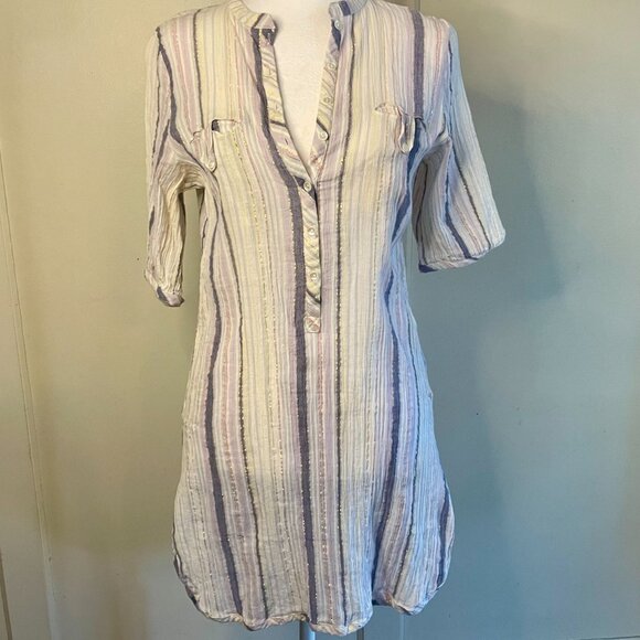 Vintage Diab'less White Blue Pink Gold Striped Tunic Paris - Picture 7 of 14
